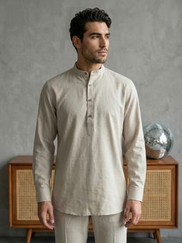 Jompers - Beige Solid Pure Cotton Short Kurta