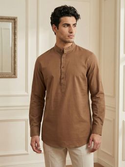 Jompers - Brown Solid Pure Cotton Short Kurta