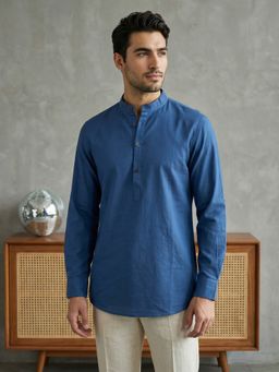 Jompers - Navy Blue Solid Pure Cotton Short Kurta