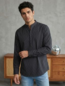Jompers - Black Cotton Striped Short Kurta