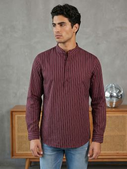 Jompers - Maroon Cotton Striped Short Kurta
