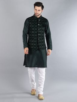 Uri and MacKenzie - Black Embroidered Kurta with Pyjama and Nehru Jacket