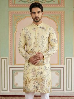 Jompers - Yellow Floral Embroidered Straight Kurta