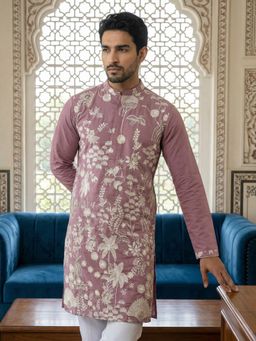 Jompers - Mauve Embroidered Straight Kurta