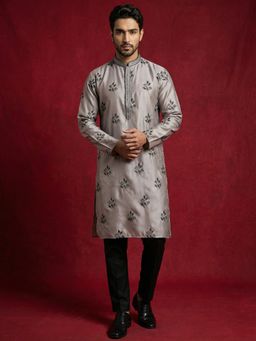 Jompers - Grey Chikankari Embroidered Kurta with Pyjama
