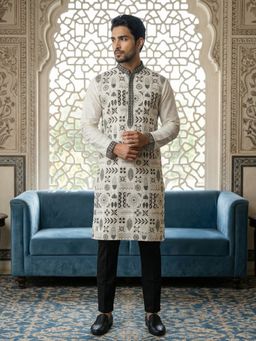 Jompers - White Silk Blend Embroidered Kurta with Pyjama