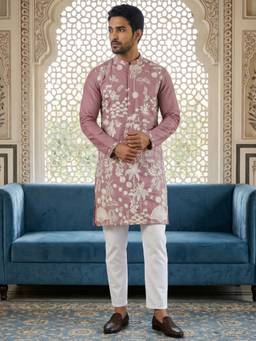 Jompers - Magenta Embroidered Straight Kurta with Pyjama