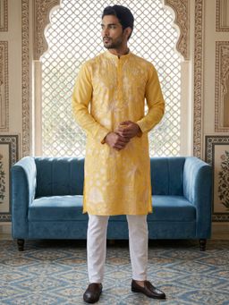 Jompers - Yellow Embroidered Straight Kurta with Pyjama