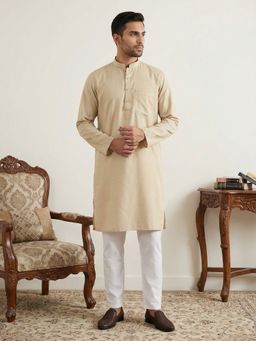 Jompers - Beige Solid Cotton Patch Pocket Kurta with Pyjama