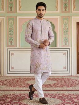 Jompers - Purple Floral Embroidered Straight Kurta with Pyjama