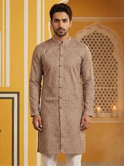 Jompers - Beige Sequin Chikankari Front Open Kurta