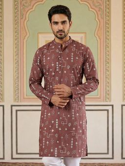 Jompers - Brown Embroidered Silk Blend Straight Kurta