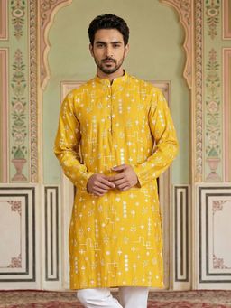 Jompers - Mustard Embroidered Silk Blend Straight Kurta