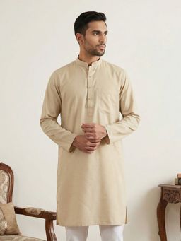 Jompers - Beige Solid Cotton Kurta