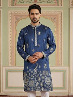 Jompers - Navy Blue Floral Embroidered and Sequins Kurta