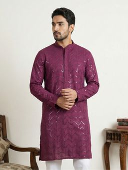 Jompers - Purple Sequined Viscose Straight Kurta
