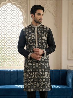 Jompers - Black Silk Blend Embroidered Kurta