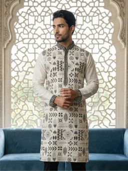 Jompers - White Silk Blend Embroidered Kurta