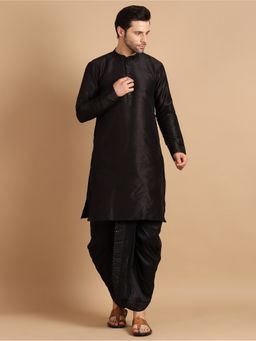 Uri and MacKenzie - Black Mandarin Collar Kurta with Dhoti