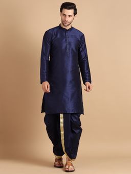 Uri and MacKenzie - Navy Blue Mandarin Collar Kurta with Dhoti