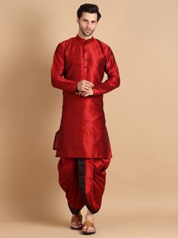 Uri and MacKenzie - Maroon Mandarin Collar Kurta with Dhoti