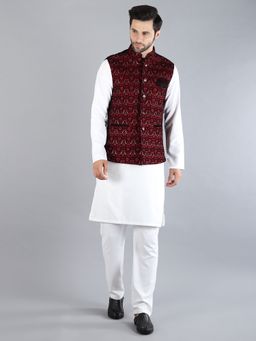 Uri and MacKenzie - White Embroidered Kurta with Pyjama and Nehru Jacket