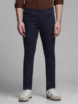 Jack & Jones - Navy Blue Slim Fit Stretch Casual Trousers