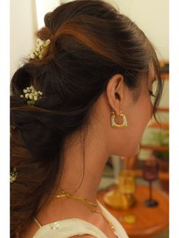 Perfectly Average - Diamond Cz Studded Textured Hoops Earring 18K Gold Plated