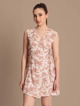 Bene Kleed - Women Printed Tie Up Short Midi Dress