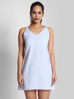 Bene Kleed - Women Shoulder Tie Up Short Checkered Dress