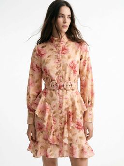 Outzidr - Multi Mandarin Neck Printed Dress