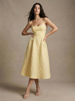 Outzidr - Yellow Spaghetti Strap Textured Dress