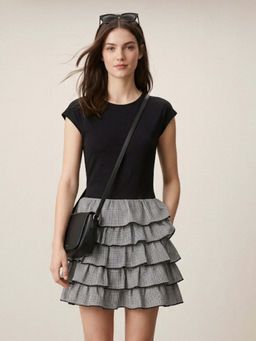 Outzidr - Black Cap Sleeve Tiered Dress