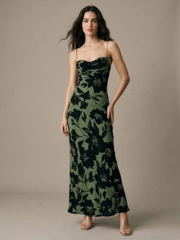 Outzidr - Green Strappy All Over Printed Dress