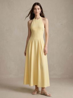 Outzidr - Yellow Halter Neck Tailored Dress