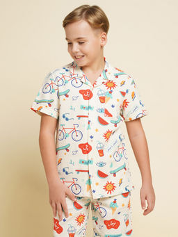 Jack & Jones Junior - Boys Cream Graphic Print Regular Fit Shirt