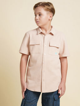 Jack & Jones Junior - Boys Beige Printed Regular Fit Shirt