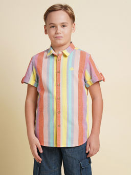 Jack & Jones Junior - Boys Multi-Color Striped Regular Fit Shirt