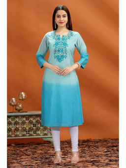 Cotton Culture - Teal Chanderi Straight Embroidered Kurta