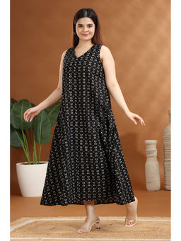 Cotton Culture - Black Flex Cotton A Line Printed Sleeveless Kurta