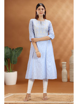 Cotton Culture - Light Blue Jacquard Cotton Straight Embroidered Kurta