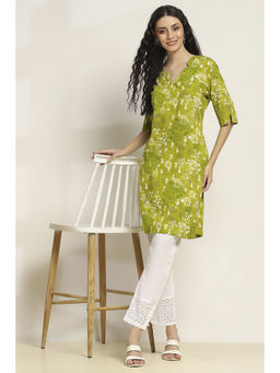 Rangriti - Women Lime Viscose Rayon Printed Straight Kurta