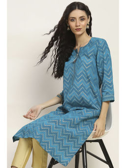 Rangriti - Women Aqua Viscose Blend Printed Straight Kurta
