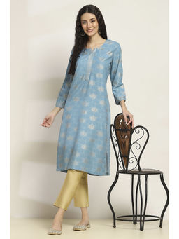 Rangriti - Women Blue Viscose Rayon Printed Straight Kurta