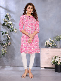 Rangita - Women Pink Rayon Printed Straight Knee Length Kurta