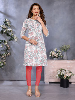 Rangita - Women Off White Rayon Printed Straight Knee Length Kurta