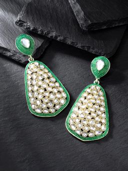 Peora - Gold Plated White Diamond Shape Crystal Dangle Earrings