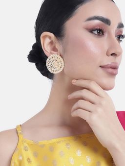 Peora - Gold Plated White Kundan Big Round Stud Earrings