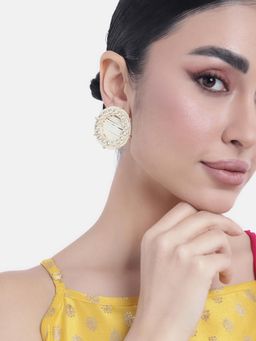 Peora - Gold Plated White Kundan Big Round Stud Earrings