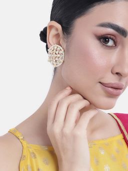 Peora - Gold Plated White Kundan Big Stud Earrings
